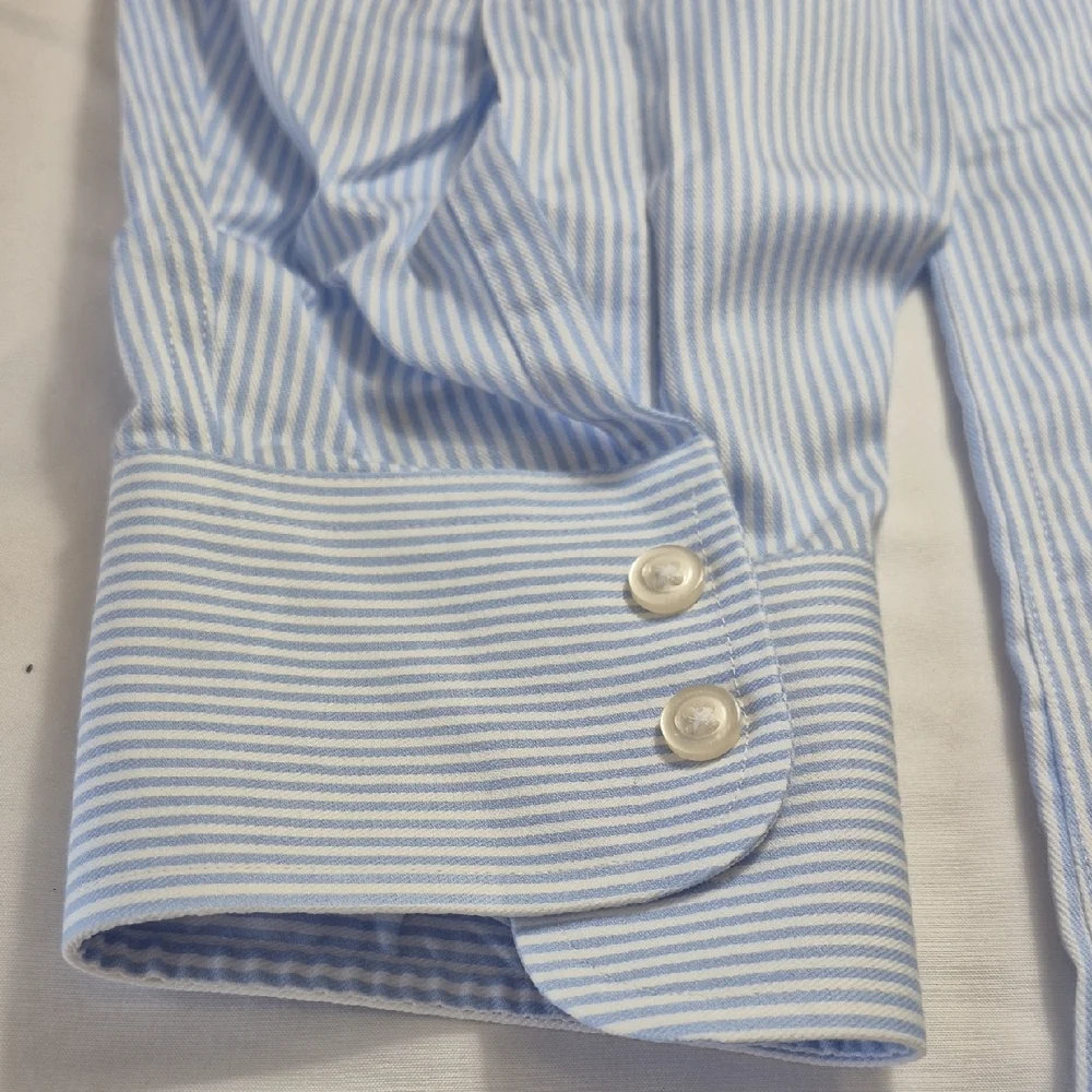 T.M.Lewin Men's Light Blue Pinstripe Dress Shirt - Picture 9 of 16